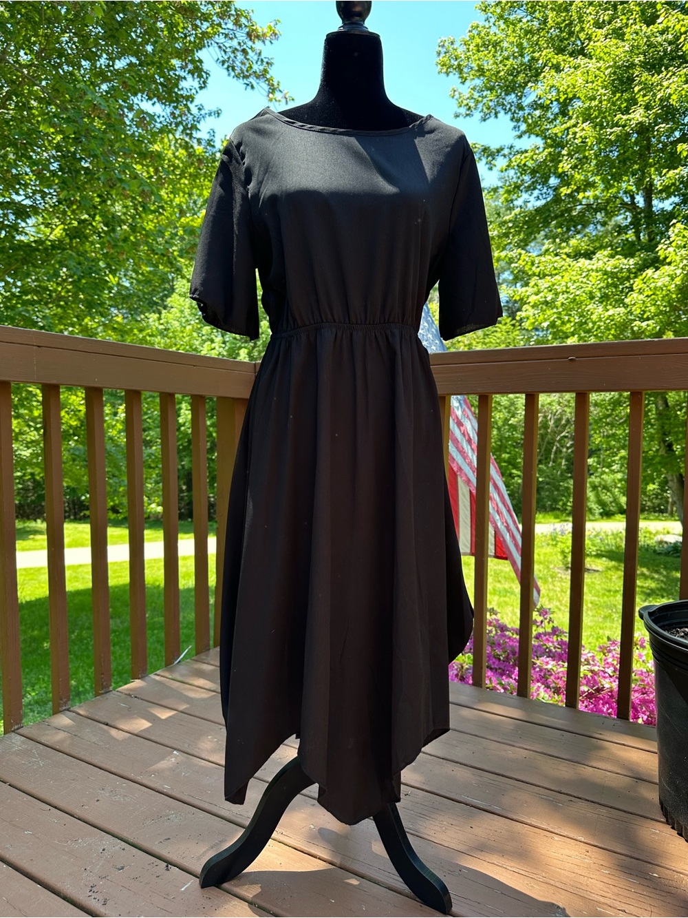 Classic Black Midi Dress with Elastic Waist